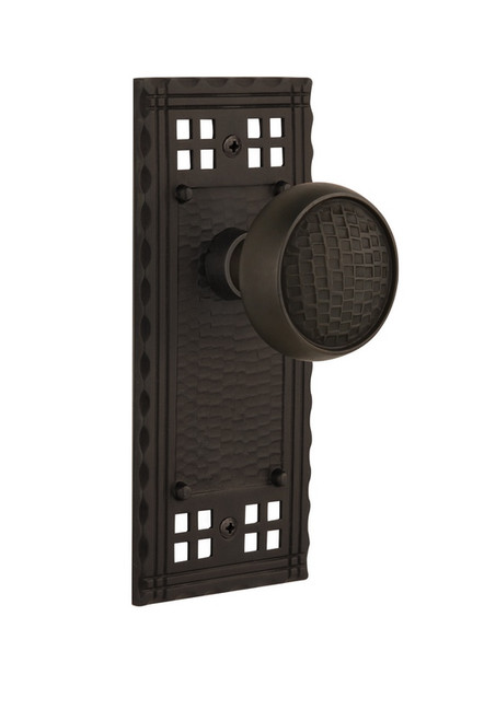 Nostalgic Warehouse - Craftsman Plate Passage Craftsman Door Knob in Oil-Rubbed Bronze - CRACRA - 715288 - 2 3/8" Backset
