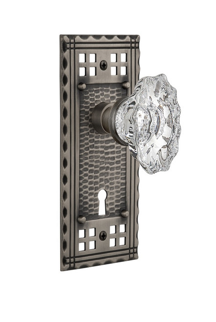 Nostalgic Warehouse - Craftsman Plate with Keyhole Single Dummy Chateau Door Knob in Antique Pewter - CRACHA - 713810