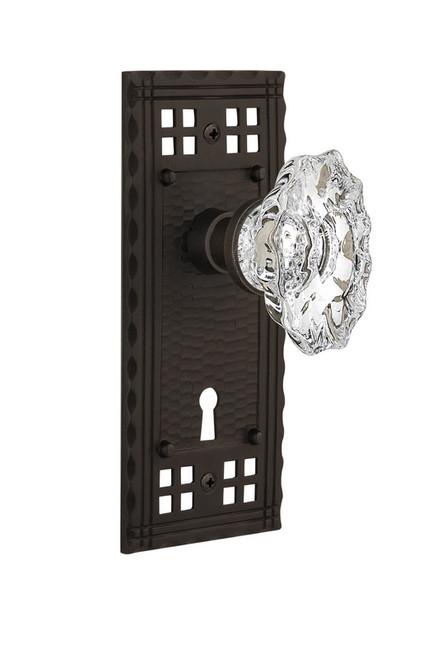 Nostalgic Warehouse - Craftsman Plate Interior Mortise Chateau Door Knob in Oil-Rubbed Bronze - CRACHA - 714063 - 2 1/4" Backset