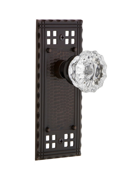 Nostalgic Warehouse - Craftsman Plate Passage Crystal Glass Door Knob in Timeless Bronze - CRACRY - 708651 - 2 3/4" Backset