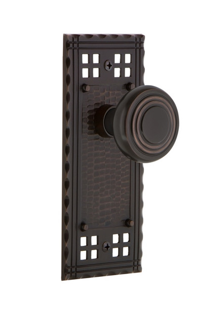 Nostalgic Warehouse - Craftsman Plate Passage Deco Door Knob in Timeless Bronze - CRADEC - 707845 - 2 3/8" Backset