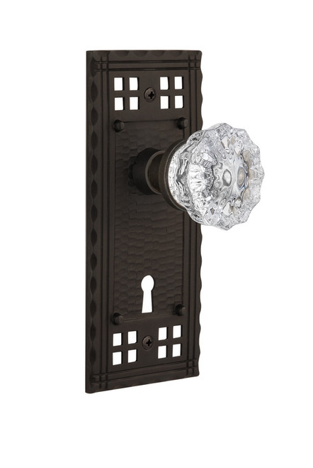 Nostalgic Warehouse - Craftsman Plate with Keyhole Double Dummy Crystal Glass Door Knob in Oil-Rubbed Bronze - CRACRY - 715552