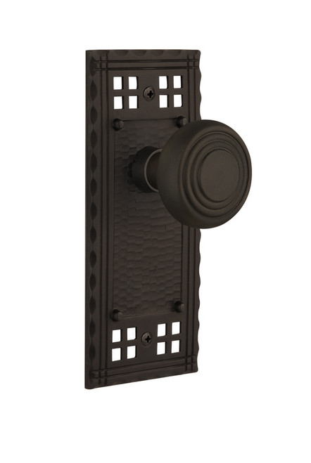 Nostalgic Warehouse - Craftsman Plate Privacy Deco Door Knob in Oil-Rubbed Bronze - CRADEC - 714731 - 2 3/4" Backset
