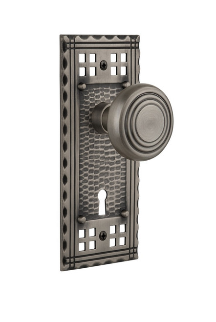 Nostalgic Warehouse - Craftsman Plate with Keyhole Double Dummy Deco Door Knob in Antique Pewter - CRADEC - 707444