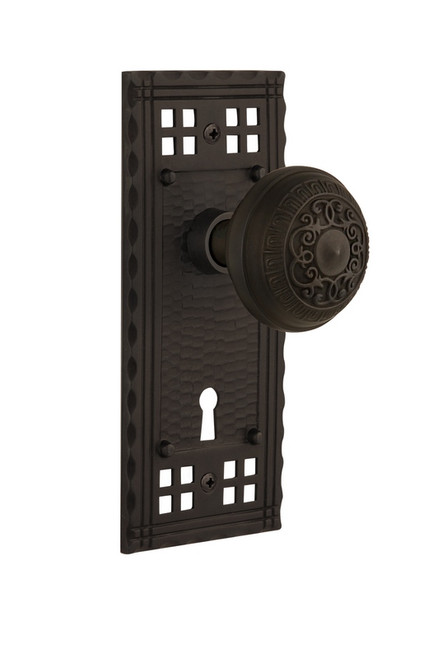 Nostalgic Warehouse - Craftsman Plate with Keyhole Passage Egg & Dart Door Knob in Oil-Rubbed Bronze - CRAEAD - 710081 - 2 3/4" Backset