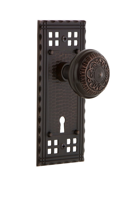 Nostalgic Warehouse - Craftsman Plate with Keyhole Privacy Egg & Dart Door Knob in Timeless Bronze - CRAEAD - 718009 - 2 3/4" Backset