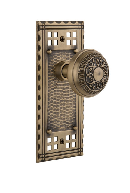 Nostalgic Warehouse - Craftsman Plate Single Dummy Egg & Dart Door Knob in Antique Brass - CRAEAD - 715362