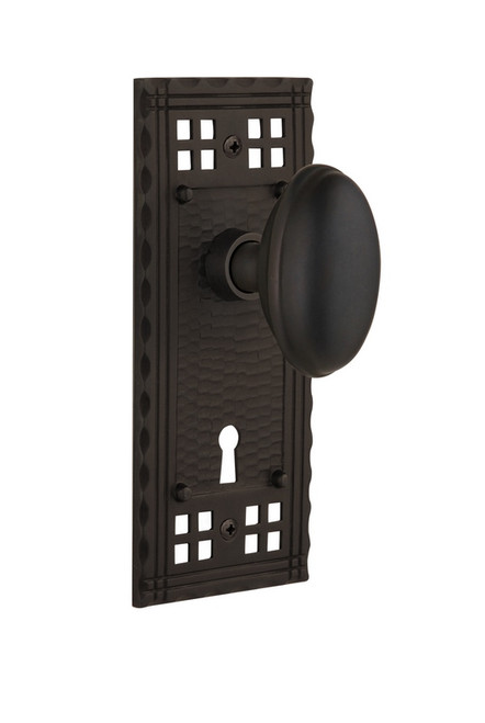 Nostalgic Warehouse - Craftsman Plate with Keyhole Passage Homestead Door Knob in Oil-Rubbed Bronze - CRAHOM - 715304 - 2 3/8" Backset