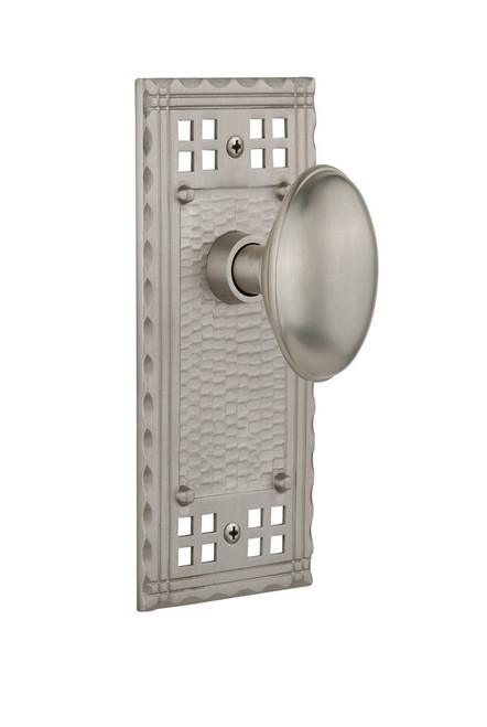 Nostalgic Warehouse - Craftsman Plate Privacy Homestead Door Knob in Satin Nickel - CRAHOM - 714742 - 2 3/4" Backset