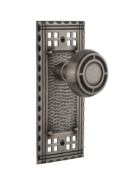Nostalgic Warehouse - Craftsman Plate Passage Mission Door Knob in Antique Pewter - CRAMIS - 715291 - 2 3/8" Backset