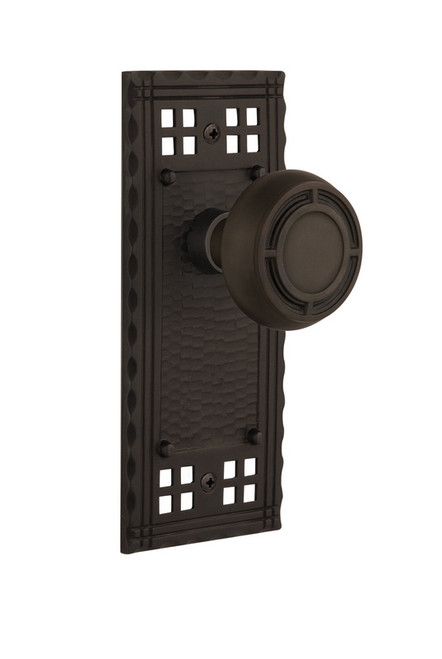Nostalgic Warehouse - Craftsman Plate Passage Mission Door Knob in Oil-Rubbed Bronze - CRAMIS - 708674 - 2 3/4" Backset