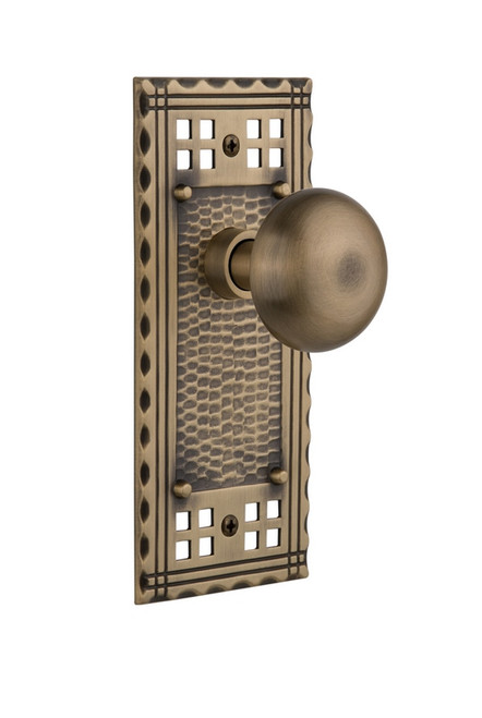 Nostalgic Warehouse - Craftsman Plate Passage New York Door Knob in Antique Brass - CRANYK - 715246 - 2 3/8" Backset