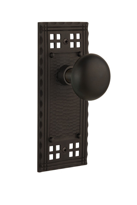 Nostalgic Warehouse - Craftsman Plate Passage New York Door Knob in Oil-Rubbed Bronze - CRANYK - 708679 - 2 3/4" Backset