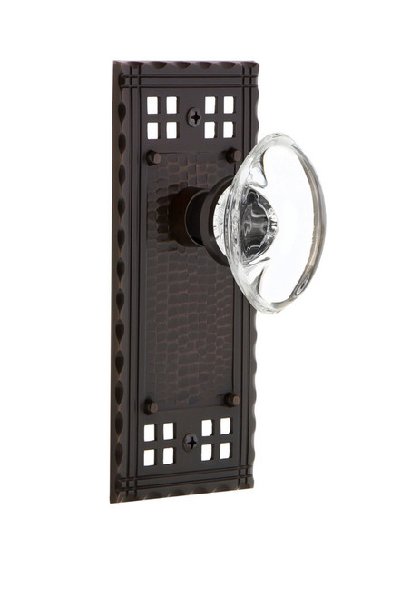 Nostalgic Warehouse - Craftsman Plate Single Dummy Oval Clear Crystal Glass Door Knob in Timeless Bronze - CRAOCC - 700528