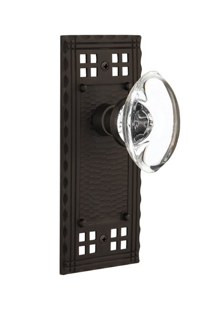 Nostalgic Warehouse - Craftsman Plate Single Dummy Oval Clear Crystal Glass Door Knob in Oil-Rubbed Bronze - CRAOCC - 715400