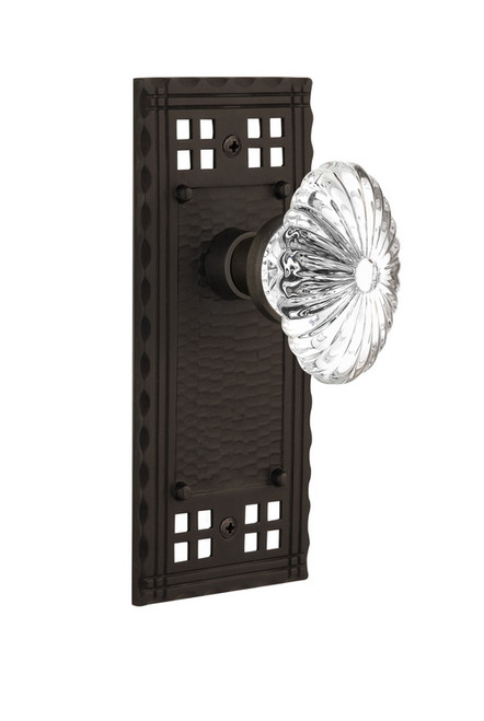 Nostalgic Warehouse - Craftsman Plate Single Dummy Oval Fluted Crystal Glass Door Knob in Oil-Rubbed Bronze - CRAOFC - 715404