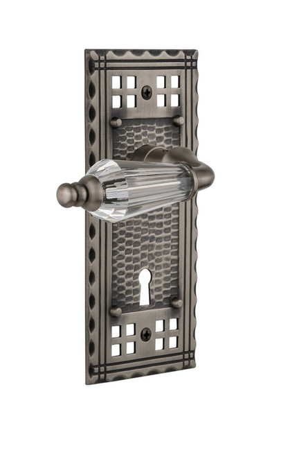 Nostalgic Warehouse - Craftsman Plate with Keyhole Privacy Parlor Lever in Antique Pewter - CRAPRL - 714458 - 2 3/8" Backset