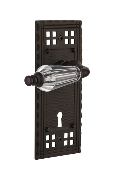 Nostalgic Warehouse - Craftsman Plate with Keyhole Privacy Parlor Lever in Oil-Rubbed Bronze - CRAPRL - 718042 - 2 3/4" Backset