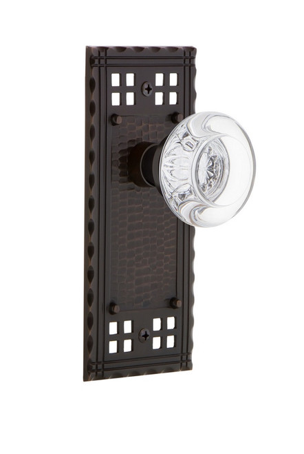 Nostalgic Warehouse - Craftsman Plate Double Dummy Round Clear Crystal Glass Door Knob in Timeless Bronze - CRARCC - 700801