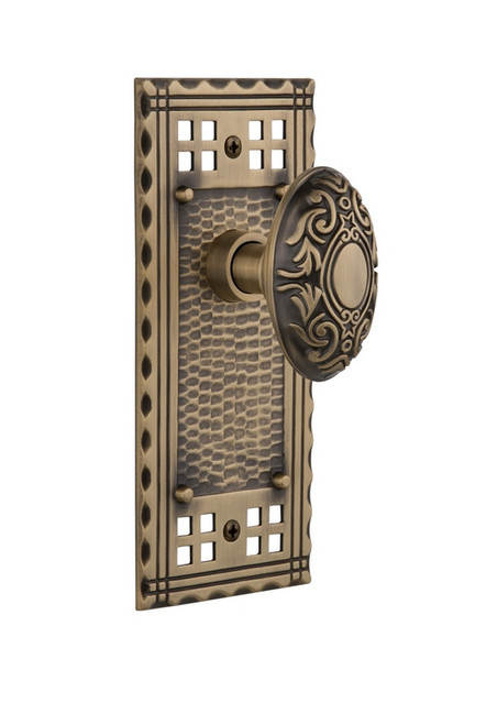 Nostalgic Warehouse - Craftsman Plate Single Dummy Victorian Door Knob in Antique Brass - CRAVIC - 715378