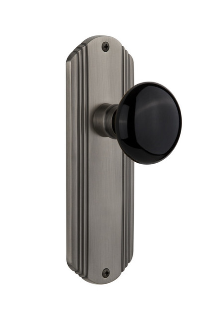 Nostalgic Warehouse - Deco Plate Single Dummy Black Porcelain Door Knob in Antique Pewter - DECBLK - 706537