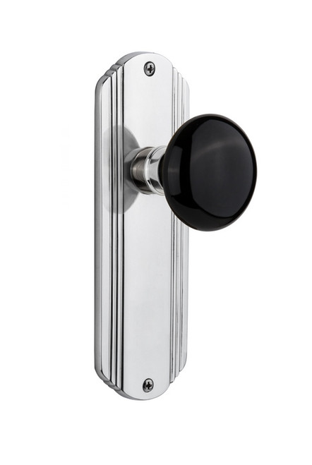 Nostalgic Warehouse - Deco Plate Single Dummy Black Porcelain Door Knob in Bright Chrome - DECBLK - 706538