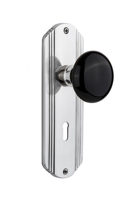 Nostalgic Warehouse - Deco Plate with Keyhole Single Dummy Black Porcelain Door Knob in Bright Chrome - DECBLK - 710152