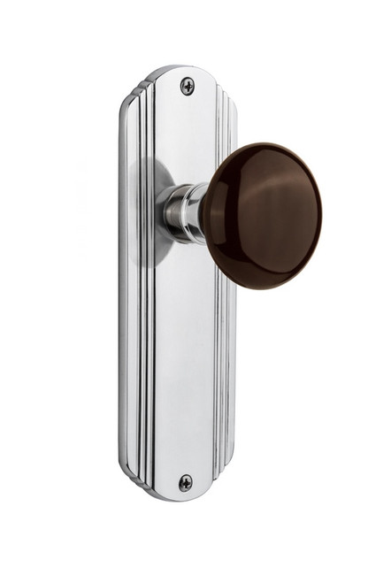 Nostalgic Warehouse - Deco Plate Double Dummy Brown Porcelain Door Knob in Bright Chrome - DECBRN - 706599