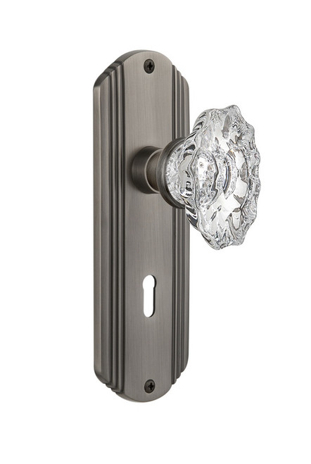 Nostalgic Warehouse - Deco Plate with Keyhole Passage Chateau Door Knob in Antique Pewter - DECCHA - 705969 - 2 3/8" Backset