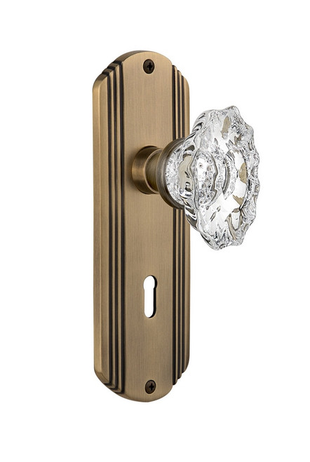 Nostalgic Warehouse - Deco Plate with Keyhole Passage Chateau Door Knob in Antique Brass - DECCHA - 710308 - 2 3/4" Backset