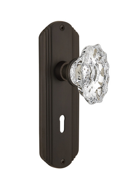 Nostalgic Warehouse - Deco Plate with Keyhole Passage Chateau Door Knob in Oil-Rubbed Bronze - DECCHA - 710325 - 2 3/4" Backset