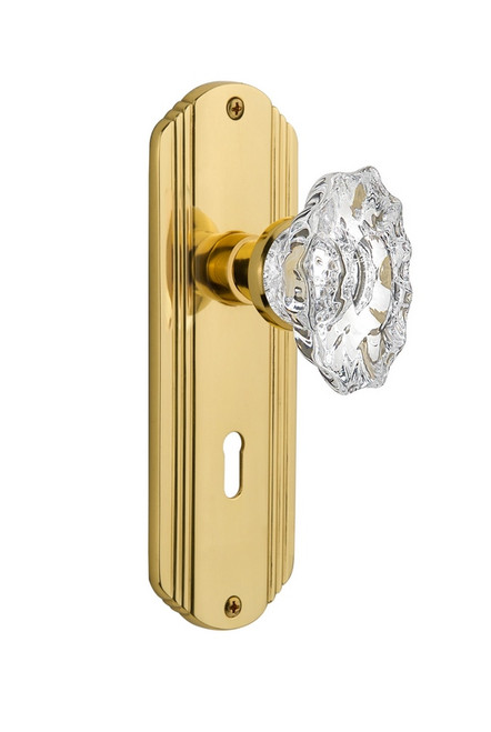 Nostalgic Warehouse - Deco Plate with Keyhole Passage Chateau Door Knob in Polished Brass - DECCHA - 710329 - 2 3/4" Backset