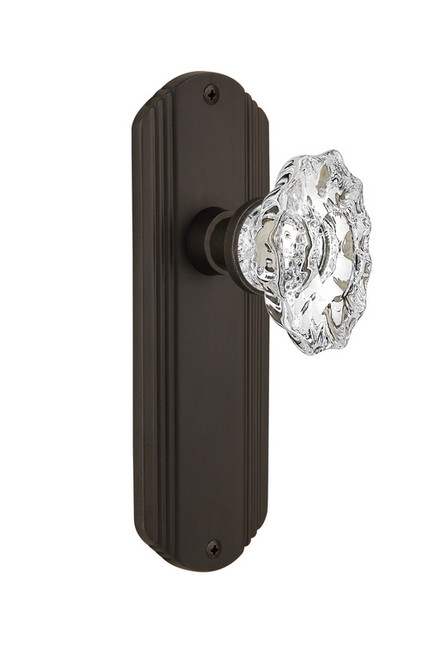 Nostalgic Warehouse - Deco Plate Privacy Chateau Door Knob in Oil-Rubbed Bronze - DECCHA - 705976 - 2 3/8" Backset