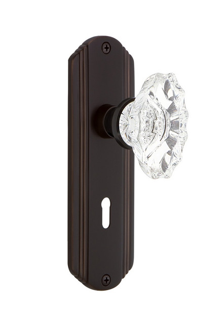 Nostalgic Warehouse - Deco Plate with Keyhole Privacy Chateau Door Knob in Timeless Bronze - DECCHA - 703153 - 2 3/8" Backset