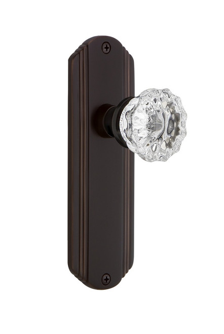 Nostalgic Warehouse - Deco Plate Passage Crystal Glass Door Knob in Timeless Bronze - DECCRY - 708757 - 2 3/4" Backset