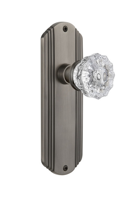 Nostalgic Warehouse - Deco Plate Single Dummy Crystal Glass Door Knob in Antique Pewter - DECCRY - 706102