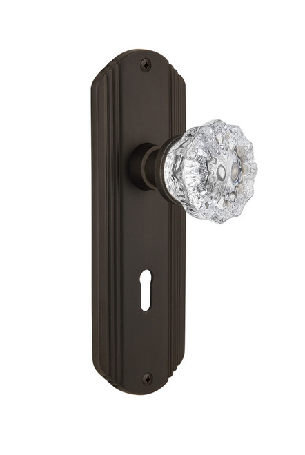 Nostalgic Warehouse - Deco Plate with Keyhole Single Dummy Crystal Glass Door Knob in Oil-Rubbed Bronze - DECCRY - 706110