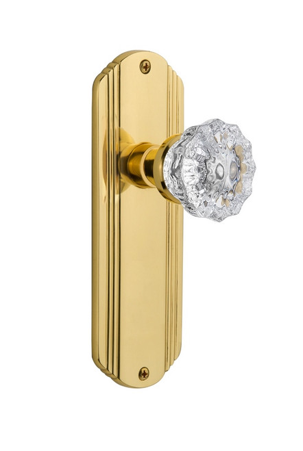 Nostalgic Warehouse - Deco Plate Double Dummy Crystal Glass Door Knob in Unlacquered Brass - DECCRY - 706119