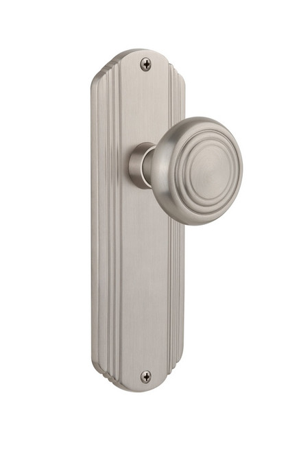 Nostalgic Warehouse - Deco Plate Passage Deco Door Knob in Satin Nickel - DECDEC - 706050 - 2 3/8" Backset