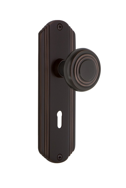 Nostalgic Warehouse - Deco Plate with Keyhole Privacy Deco Door Knob in Timeless Bronze - DECDEC - 718113 - 2 3/4" Backset