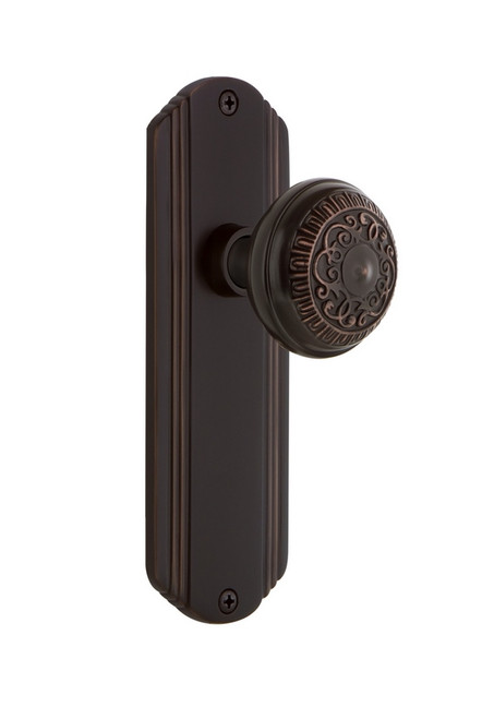 Nostalgic Warehouse - Deco Plate Privacy Egg & Dart Door Knob in Timeless Bronze - DECEAD - 708105 - 2 3/8" Backset