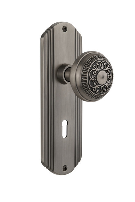Nostalgic Warehouse - Deco Plate with Keyhole Privacy Egg & Dart Door Knob in Antique Pewter - DECEAD - 718116 - 2 3/4" Backset