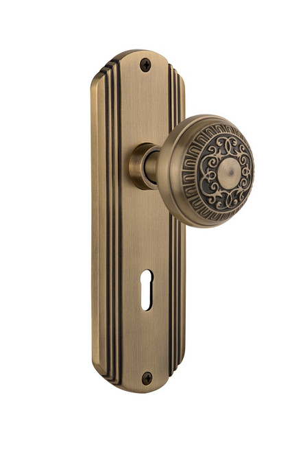 Nostalgic Warehouse - Deco Plate with Keyhole Double Dummy Egg & Dart Door Knob in Antique Brass - DECEAD - 706266