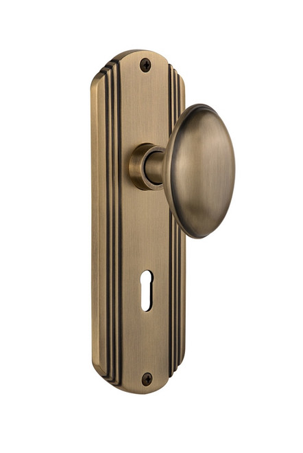 Nostalgic Warehouse - Deco Plate with Keyhole Passage Homestead Door Knob in Antique Brass - DECHOM - 705496 - 2 3/8" Backset