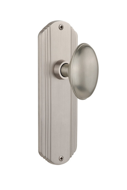 Nostalgic Warehouse - Deco Plate Privacy Homestead Door Knob in Satin Nickel - DECHOM - 714856 - 2 3/4" Backset