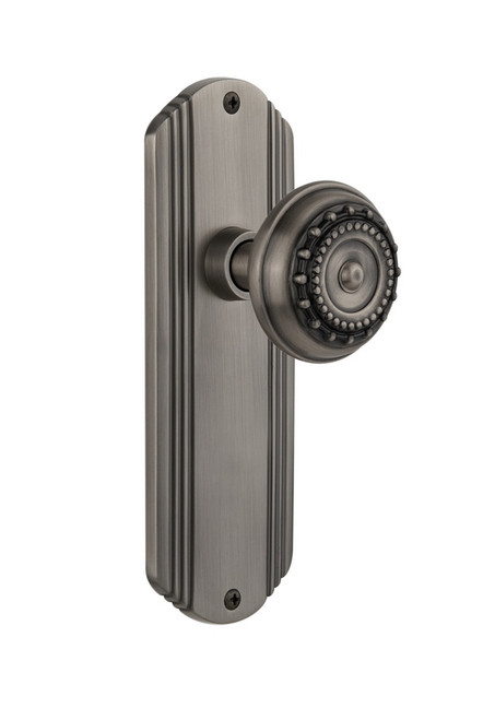 Nostalgic Warehouse - Deco Plate Passage Meadows Door Knob in Antique Pewter - DECMEA - 708783 - 2 3/4" Backset