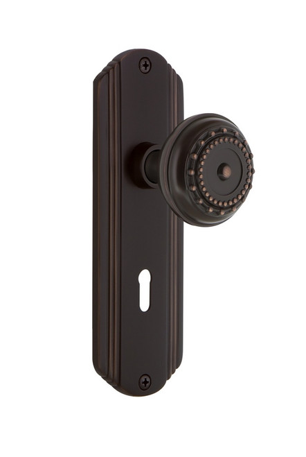 Nostalgic Warehouse - Deco Plate with Keyhole Privacy Meadows Door Knob in Timeless Bronze - DECMEA - 708161 - 2 3/8" Backset