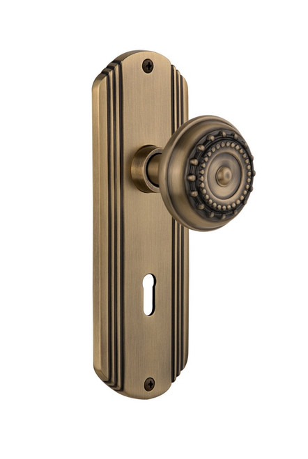 Nostalgic Warehouse - Deco Plate with Keyhole Single Dummy Meadows Door Knob in Antique Brass - DECMEA - 706373
