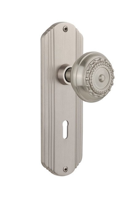 Nostalgic Warehouse - Deco Plate with Keyhole Single Dummy Meadows Door Knob in Satin Nickel - DECMEA - 706377