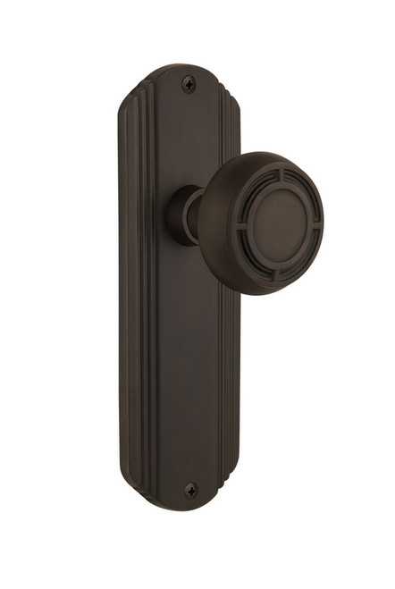 Nostalgic Warehouse - Deco Plate Passage Mission Door Knob in Oil-Rubbed Bronze - DECMIS - 708791 - 2 3/4" Backset